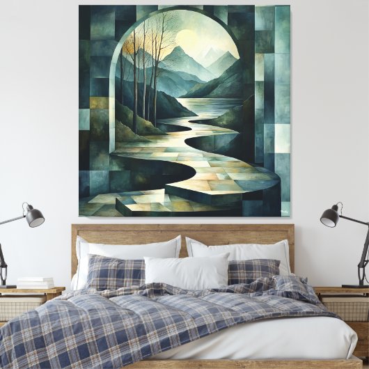 Abstrakte Landschaft mit Archway und Serene River Leinwanddruck (Insitu (Schlafzimmer))