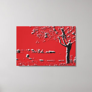 Abstrakte Landschaft mit Bäumen in Rot - Leinwand