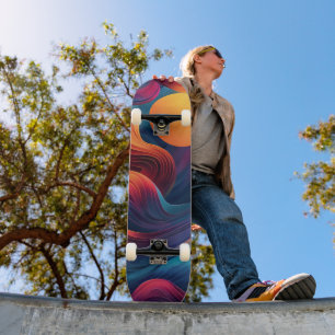 Abstrakte Landschaft mit bewachsenen Wavy Lines un Skateboard