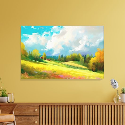 Abstrakte Landschaft mit Hügeln und Bäumen und bew Leinwanddruck (Insitu (Wohnzimmer))