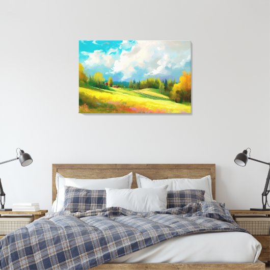Abstrakte Landschaft mit Hügeln und Bäumen und bew Leinwanddruck (Insitu (Schlafzimmer))