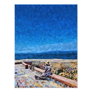 Abstrakte Landschaft mit Meerblick und Person Fotodruck