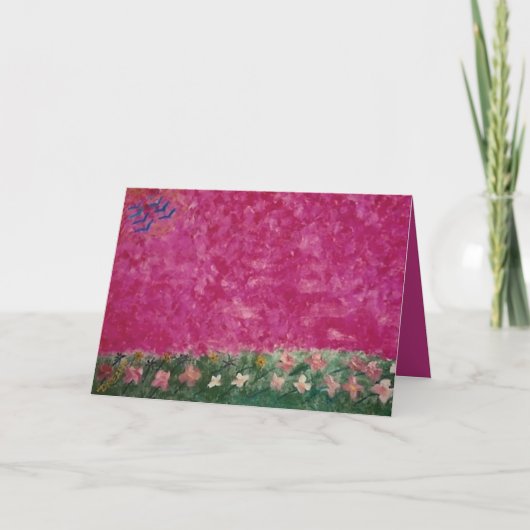 Abstrakte Landschaft mit rosa Himmel und Orchideen Dankeskarte (Vorderseite)