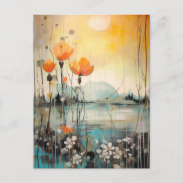 Abstrakte Landschaft mit roten Pappeln Postkarte