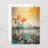 Abstrakte Landschaft mit roten Pappeln Postkarte (Vorne/Hinten)