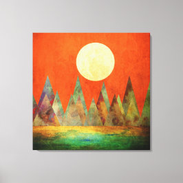 Abstrakte Landschaft Vollmond Berge Orange Sky Leinwanddruck
