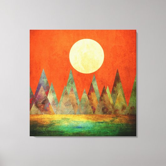 Abstrakte Landschaft Vollmond Berge Orange Sky Leinwanddruck (Vorderseite)