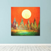 Abstrakte Landschaft Vollmond Berge Orange Sky Leinwanddruck (Insitu (Holzboden))