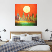 Abstrakte Landschaft Vollmond Berge Orange Sky Leinwanddruck (Insitu (Schlafzimmer))