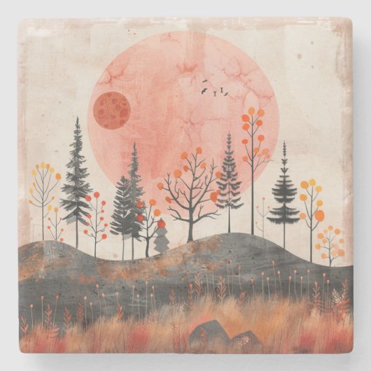 Abstrakte Landschaft von Boho (13) Steinuntersetzer (Vorderseite)
