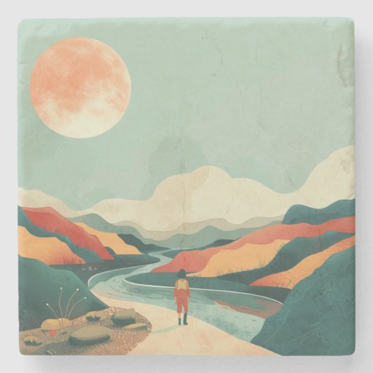 Abstrakte Landschaft von Boho (14) Steinuntersetzer (Vorderseite)