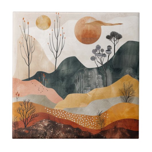 Abstrakte Landschaft von Boho (15) Fliese (Vorderseite)
