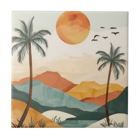 Abstrakte Landschaft von Boho (16) Fliese (Vorderseite)