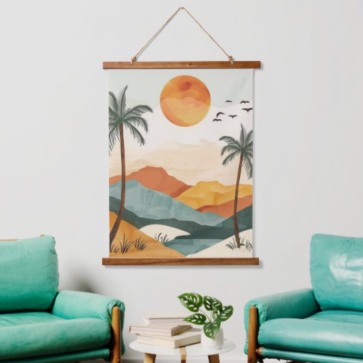 Abstrakte Landschaft von Boho (16) Wandteppich Mit Holzrahmen (Wohnzimmer)