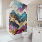 Abstrakte Landschaft Wasserfarbe Gold Lila Duschvorhang (Beispiel)