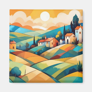 Abstrakte Landschaftsdorf Kampagne Hintergrund Kun Magnet