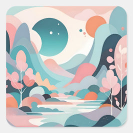 Abstrakte Landschaftskunst Quadratischer Aufkleber