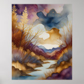 Abstrakte Landschaftsmalerei Gold Blau Lila Poster (Vorne)