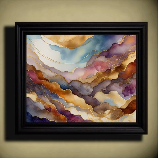 Abstrakte Landschaftsmalerei Gold Blau Lila Poster