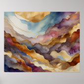 Abstrakte Landschaftsmalerei Gold Blau Lila Poster (Vorne)