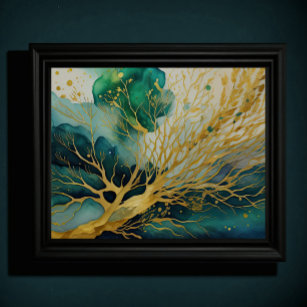 Abstrakte Landschaftsmalerei Gold Blue Green II Poster
