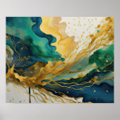 Abstrakte Landschaftsmalerei Gold Blue Green Poster (Vorne)