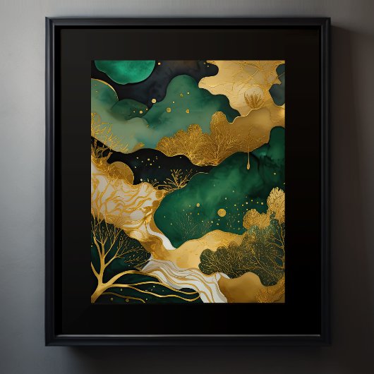 Abstrakte Landschaftsmalerei Gold Green II Poster