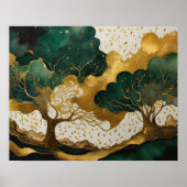 Abstrakte Landschaftsmalerei Gold Green Poster (Vorne)