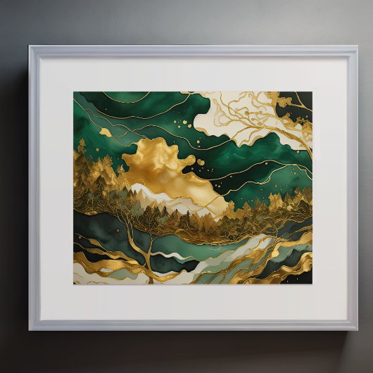 Abstrakte Landschaftsmalerei Gold Green Poster