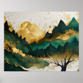 Abstrakte Landschaftsmalerei Gold Green Poster (Vorne)