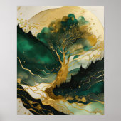 Abstrakte Landschaftsmalerei Gold Green Poster (Vorne)