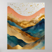 Abstrakte Landschaftsmalerei Gold Peach Blue II Poster (Vorne)