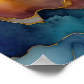 Abstrakte Landschaftsmalerei Gold Pfirsichblau Poster (Ecke)