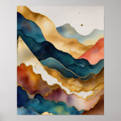 Abstrakte Landschaftsmalerei Gold Pfirsichblau Poster (Vorne)