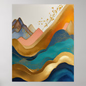Abstrakte Landschaftsmalerei Gold Pfirsichblau Poster (Vorne)
