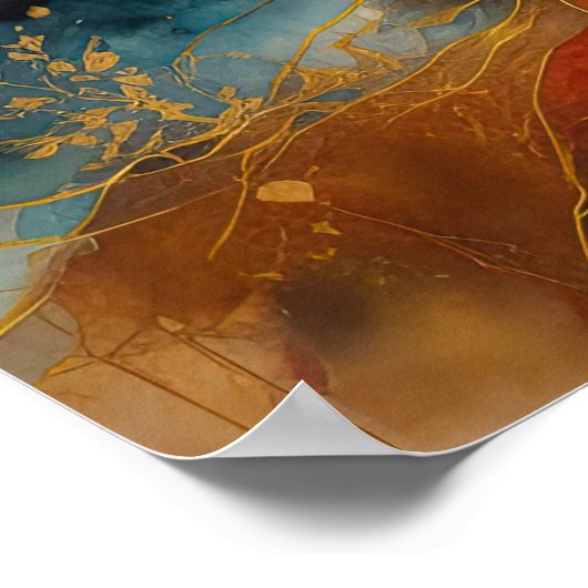 Abstrakte Landschaftsmalerei Gold Rost Blau Poster (Ecke)
