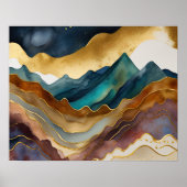 Abstrakte Landschaftsmalerei Gold Rost Blau Poster (Vorne)