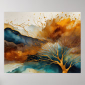 Abstrakte Landschaftsmalerei Gold Rost Blau Poster (Vorne)