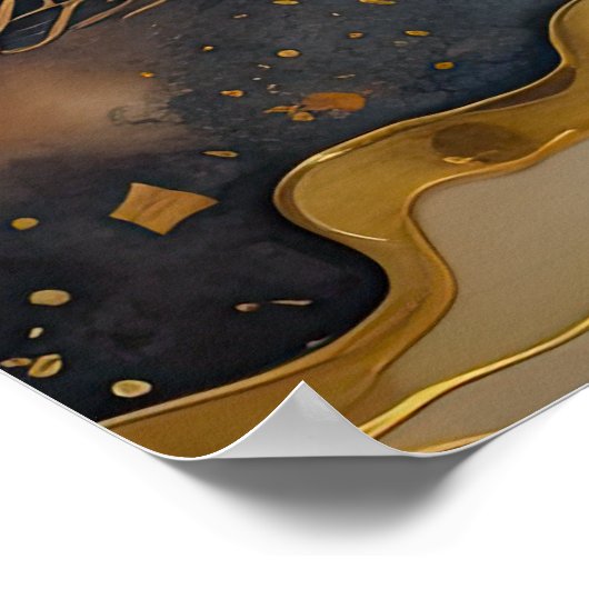 Abstrakte Landschaftsmalerei Gold Rost Blauer Baum Poster (Ecke)