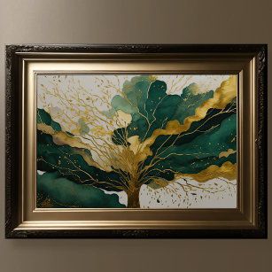 Abstrakte Landschaftsmalerei mit Aquarellfarbe Gol Poster