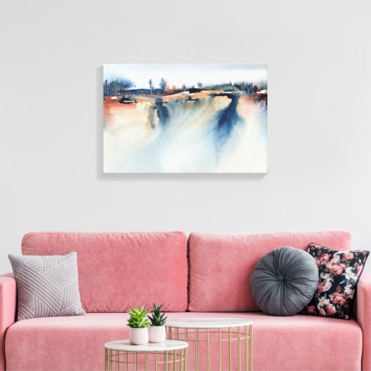 Abstrakte Landschaftsmalerei mit blauer Pfirsichat Leinwanddruck (Insitu (Wohnzimmer))