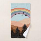 Abstrakte Landschaftswälder Bäume Regenbogen & Vög Badhandtuch Set (Handtuch)