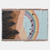 Abstrakte Landschaftswälder Bäume Regenbogen & Vög Decke (Vorderseite)