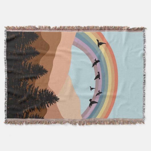 Abstrakte Landschaftswälder Bäume Regenbogen & Vög Decke (Vorderseite)