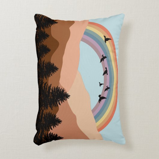 Abstrakte Landschaftswälder Bäume Regenbogen & Vög Dekokissen (Vorderseite(Vertikal))