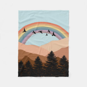 Abstrakte Landschaftswälder Bäume Regenbogen & Vög Fleecedecke