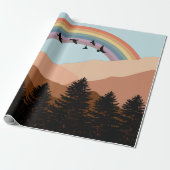 Abstrakte Landschaftswälder Bäume Regenbogen & Vög Geschenkpapier (Ungerollt)