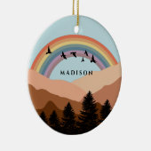 Abstrakte Landschaftswälder Bäume Regenbogen & Vög Keramik Ornament (Rechts)