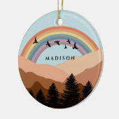 Abstrakte Landschaftswälder Bäume Regenbogen & Vög Keramik Ornament (Links)