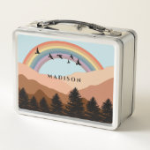 Abstrakte Landschaftswälder Bäume Regenbogen & Vög Metall Brotdose (Rückseite)